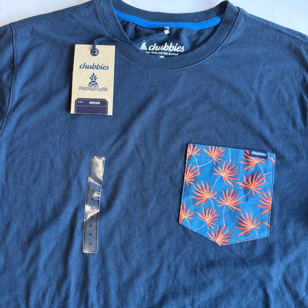 Chubbies Men's Medium The Plant Pocket T-Shirt Navy Blue Tee Short Sleeve Casual